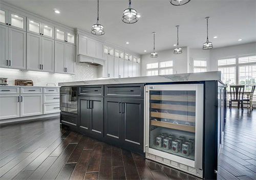 Black Aldie custom kitchen cabinetry in a kitchen island.