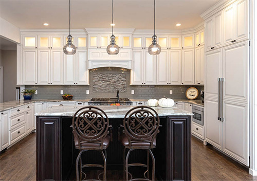 Kitchen remodeling near Lansdowne on the Potomac, Leesburg, VA, including white custom cabinets.