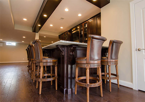 Dining table with wood stools installed as part of our home remodeling near Annandale, Virginia.