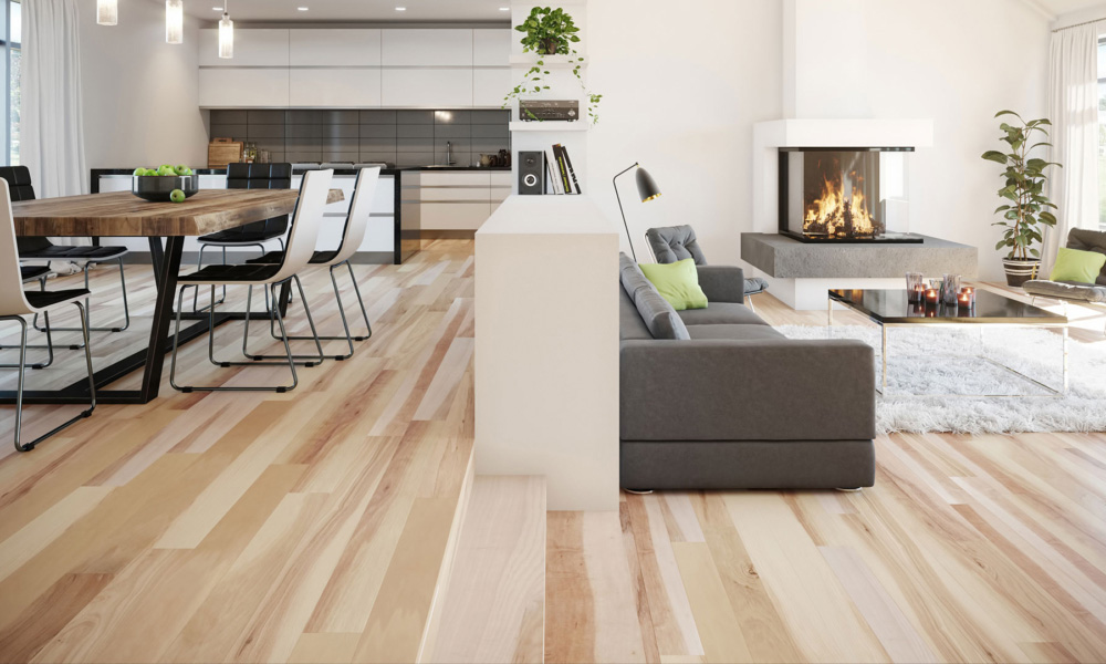 View of a dining room and living room with hardwood flooring near Alexandria, Virginia.