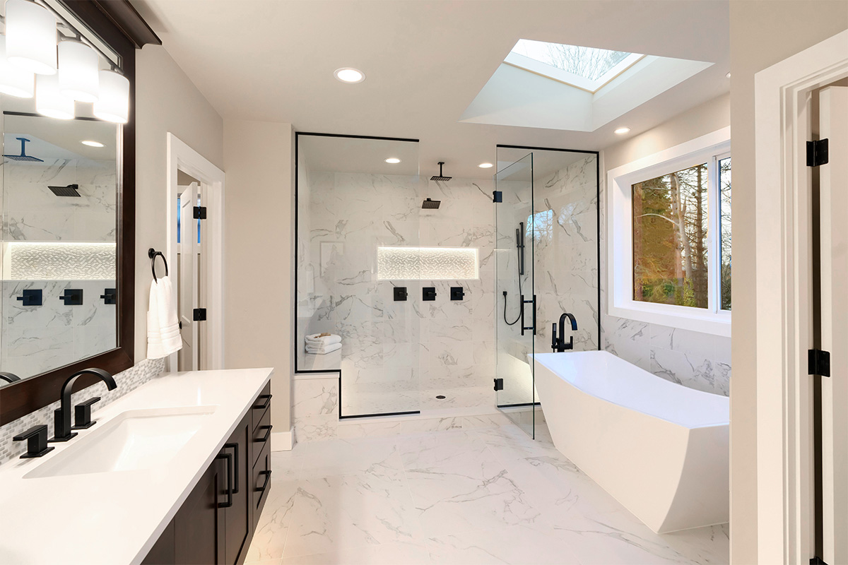 Ashburn high-end bathroom renovation services provided by Abbey Design + Remodel.