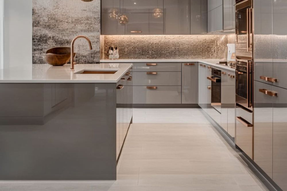 A beautifully renovated kitchen with an island and modernized appliances and cabinets, set up by our home remodeling contractors near Merrifield, Virginia.