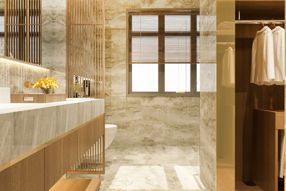 A beautiful renovated master bathroom worked on by our home remodel contractors near Paeonian Springs, VA.